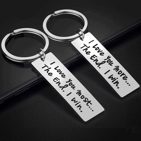 Romantic Stainless Steel Engraved Keychain I Love You More Most Lettering Pendant Key Ring Valentine Day Gift For Couples
