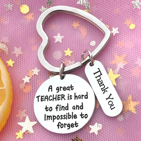 Stainless Steel Teacher Appreciation Keychain Heart Ring Engraved Pendant Gift For Teacher Mentor Coach Gratitude Jewelry
