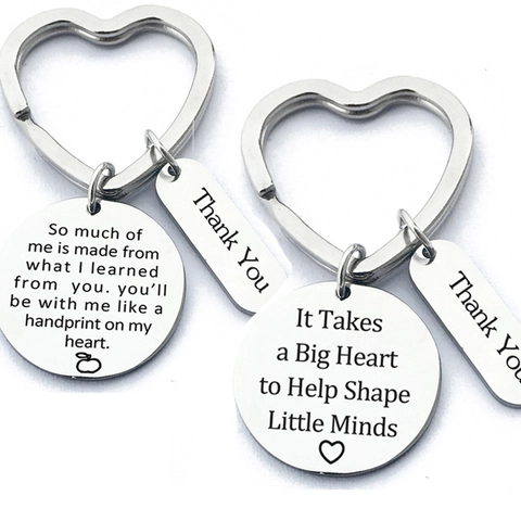 Stainless Steel Teacher Appreciation Keychain Heart Ring Engraved Pendant Gift For Teacher Mentor Coach Gratitude Jewelry