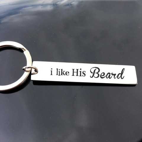 Couple Valentine's Day Gift Stainless Steel Keychain Funny Engraved I Like His Beard Her Butt Metal Keyring Jewelry