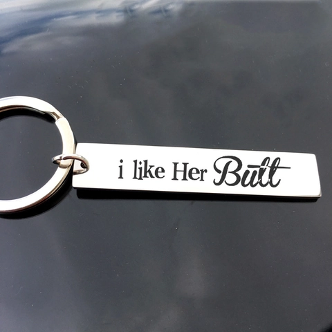 Couple Valentine's Day Gift Stainless Steel Keychain Funny Engraved I Like His Beard Her Butt Metal Keyring Jewelry