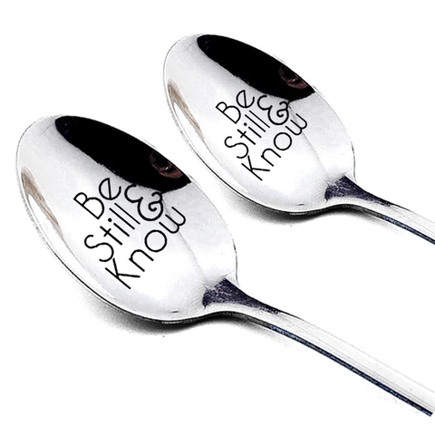 Cucchiaio a Manico Lungo Inciso in Acciaio Inossidabile Lucidato a Specchio Regalo di Coppia Stoviglie per Matrimonio Compleanno