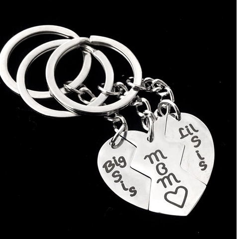 Set di Collana e Portachiavi a Forma di Cuore in Acciaio Inossidabile Regalo Festa della Mamma MOM Big Sis Lil Sis Inciso