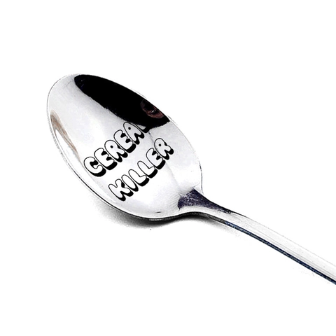 Cucchiaio Creativo in Acciaio Inossidabile Inciso Cereal Killer Lucidato a Specchio Manico Lungo Stoviglie Regalo Adulti
