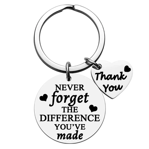 Stainless Steel Inspirational Keychain Never Forget The Difference Made Mirror Polish Pendant Key Ring Retirement Appreciation Gift