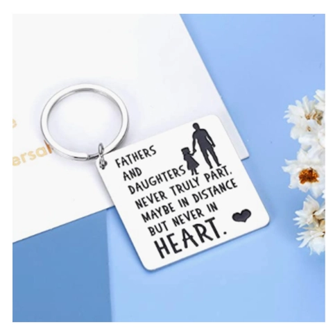 Edelstahl Quadratischer Anhänger Schlüsselanhänger Vater Und Tochter Silhouette Gravur Spruch Besonderes Geschenk Für Papa