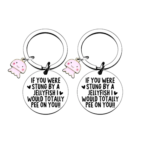 Humorous Stainless Steel Jellyfish Keychain With Engraved Round Tag Funny Engraving Jewelry Gift For Friends Couples