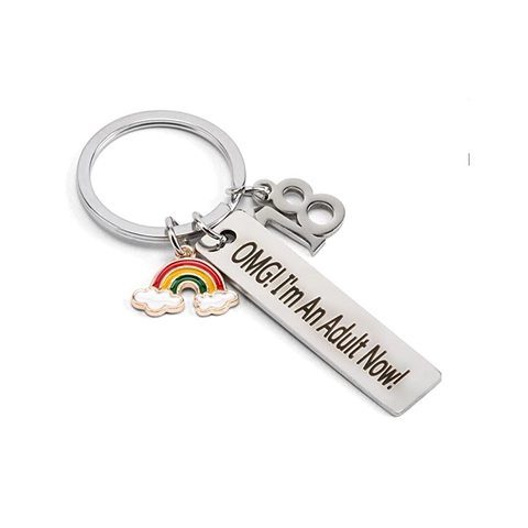 Stainless Steel 18th Birthday Gift Keychain Engraved OMG I Am An Adult Now Rainbow Number 18 Pendant Jewelry Keyring For Teens Adults
