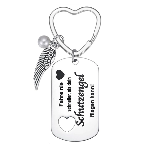 Schutzengel Edelstahl Schlüsselanhänger Mit Flügeln Herz Und Künstlicher Perle Deutsche Inschrift Geschenk Für Autoschlüssel Damen Herren