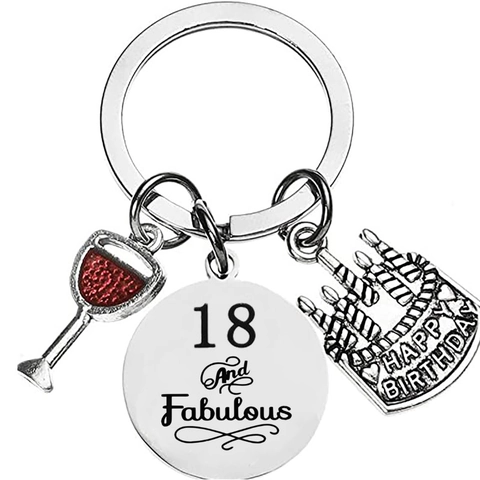 Llavero de Cumpleaños de Acero Inoxidable Con Colgante Redondo Pastel Copa de Vino Plateado Regalo Conmemorativo Mujer