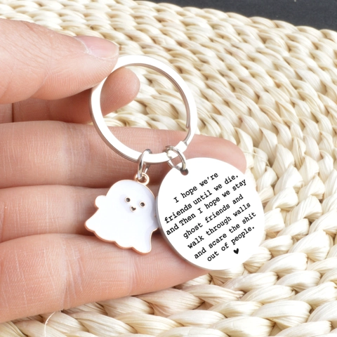 Edelstahl Gespenst Schlüsselanhänger Graviert Friends Until We Die Zitat Rund Metall Schlüsselring Best Friend Geschenk
