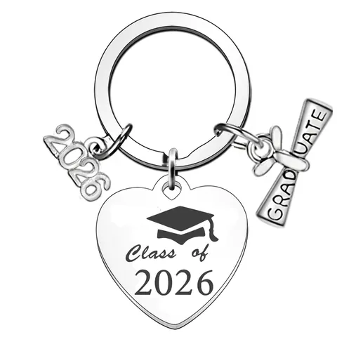 Regalo di Laurea 2026 Portachiavi a Cuore in Acciaio Inossidabile Memoriale Ciondolo con Tocco e Pergamena Gioielli per Studenti