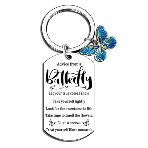 Motivierender Schmetterling Edelstahl Legierung Gravierter Ratgeber Schlüsselanhänger Für Damen Herren Weihnachtsgeschenk
