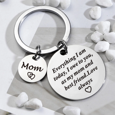 Roestvrij Stalen Gegraveerde Sleutelhanger Mom Dad Everything I Am Today Hart Hanger Sleutelhanger Sieraden Voor Moeder Vaderdag Cadeau
