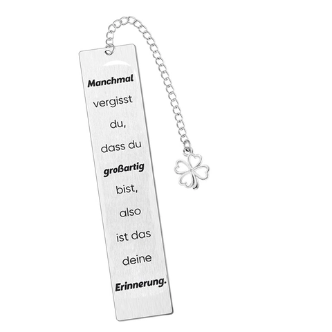 Brushed Stainless Steel Bookmark With Pendant Heart Clover German Inspirational Quotes Personalized Metal Reading Gift