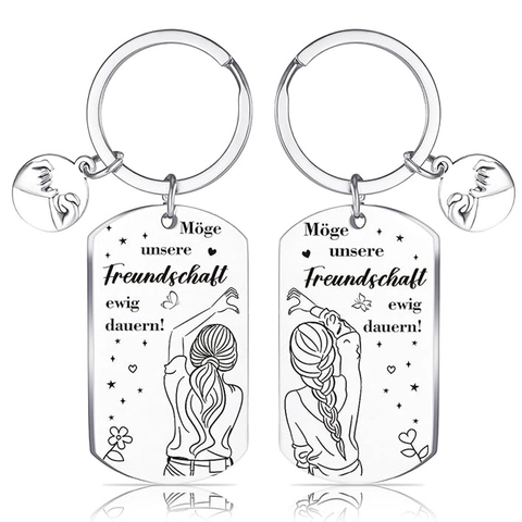 Set di Portachiavi Regalo di Amicizia in Acciaio Inossidabile con Scritta Tedesca Pendente Cuore Rettangolare per Sorelle Amici