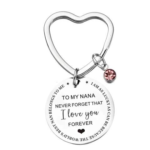 Per La Mia Nana Non Dimenticare Mai Portachiavi a Cuore in Acciaio Inox Con Ciondolo Strass Rosa Regalo Inciso Nonna