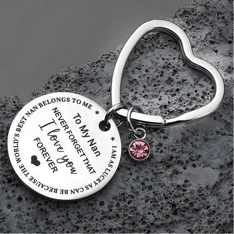 Per La Mia Nana Non Dimenticare Mai Portachiavi a Cuore in Acciaio Inox Con Ciondolo Strass Rosa Regalo Inciso Nonna