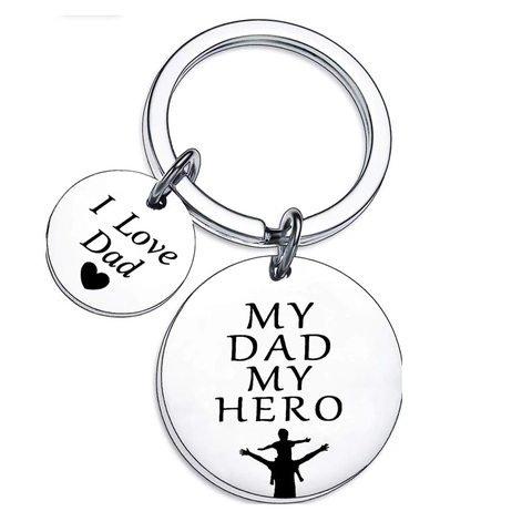 Stainless Steel Father's Day Keychain My Dad My Hero I Love Dad Engraved Metal Key Ring Silhouette Pendant For Dad Gift