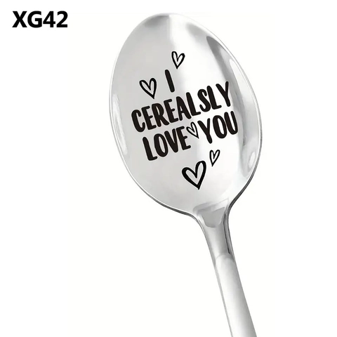 Stainless Steel Engraved Coffee Spoon Ice Cream Spoon Long Handle Mirror Polished Funny Gift Spoon For Couple Wedding Party