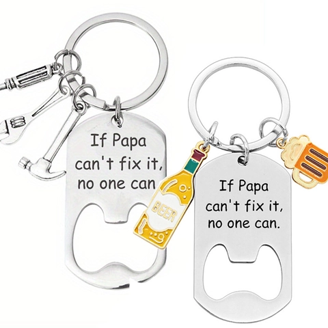 Father's Day Stainless Steel Bottle Opener Keychain If Papa Can't Fix It Tool Charm Key Ring For Dad Grandpa Uncle Gift