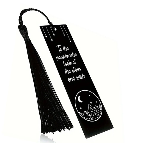 Segnalibro in Acciaio Inossidabile Nappa Nera Citazione Celeste Luna Stelle Montagna Design Letterario Lettori Amanti dei Libri Regalo