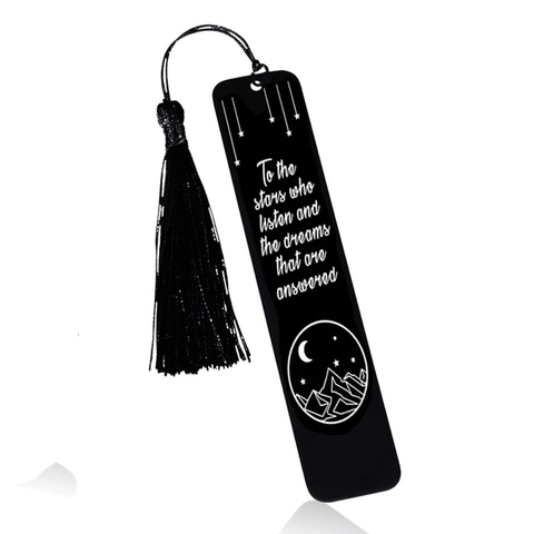 Segnalibro in Acciaio Inossidabile Nappa Nera Citazione Celeste Luna Stelle Montagna Design Letterario Lettori Amanti dei Libri Regalo