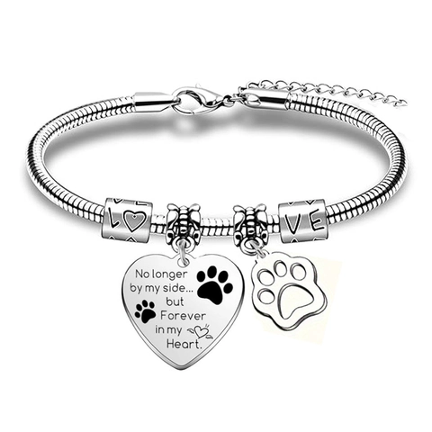 Haustier Gedenken Edelstahl Schlangenkette Armband Mit Pfotenabdruck Herz Rund Anhänger Für Damen Hund Katze Geschenk
