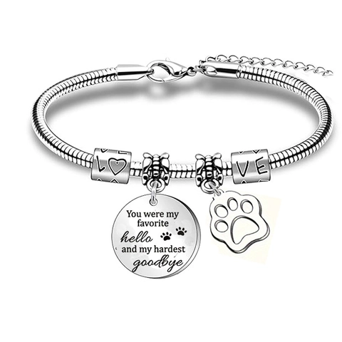 Haustier Gedenken Edelstahl Schlangenkette Armband Mit Pfotenabdruck Herz Rund Anhänger Für Damen Hund Katze Geschenk