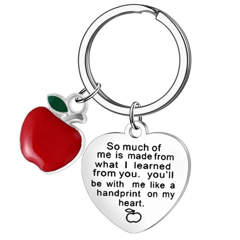 Porte-clés en Acier Inoxydable pour Enseignants Avec Pendentif Cœur Gravé et Pomme en Émail Rouge Cadeau de Remise des Diplômes