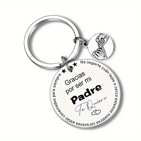 Stainless Steel Round Keychain For Father's Day Gift Spanish Text Engraved Pendant Hand Pattern Silver Key Ring