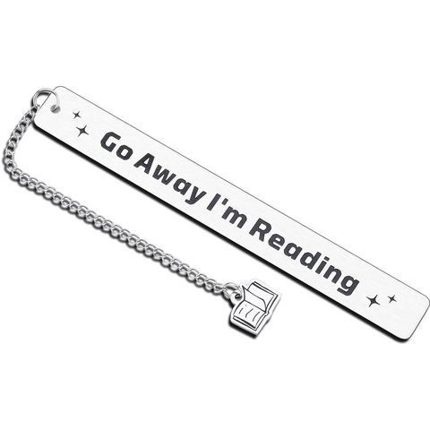 Graviertes Edelstahl Lesezeichen Go Away I'm Reading Slogan Metall Seitenmarker Mit Buchanhänger Kette Geschenk
