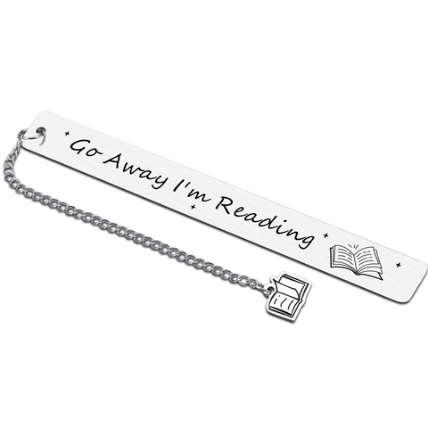 Graviertes Edelstahl Lesezeichen Go Away I'm Reading Slogan Metall Seitenmarker Mit Buchanhänger Kette Geschenk
