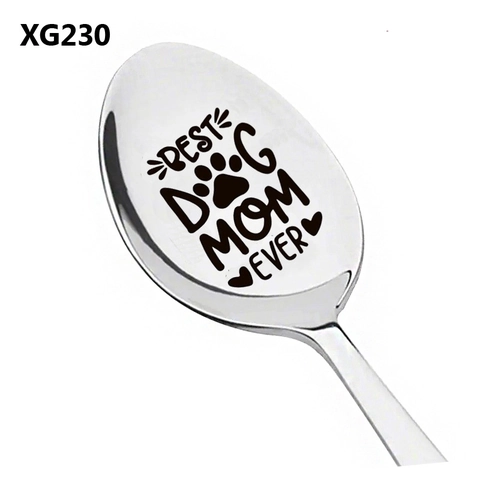 Cucchiaio in Acciaio Inossidabile Inciso Tema Dog Mom Cat Mom Lucidato a Specchio Cucchiaio da Miscelazione Caffè Tè Gelato Regalo