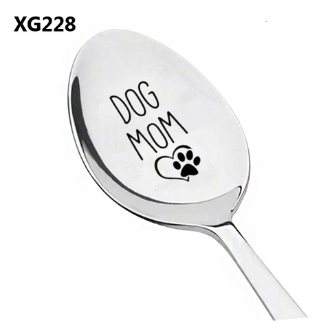 Cucchiaio in Acciaio Inossidabile Inciso Tema Dog Mom Cat Mom Lucidato a Specchio Cucchiaio da Miscelazione Caffè Tè Gelato Regalo