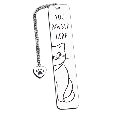 Stainless Steel Bookmark For Pet Lovers You Pawsed Here Cute Cat Dog Design Metal Bookmark With Heart Paw Pendant Reading Gift