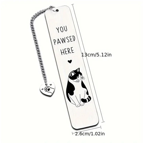 Stainless Steel Bookmark For Pet Lovers You Pawsed Here Cute Cat Dog Design Metal Bookmark With Heart Paw Pendant Reading Gift