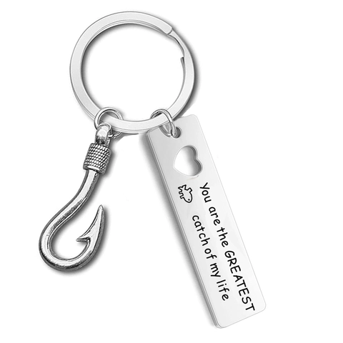 Portachiavi da Pesca in Acciaio Inossidabile Amo Inciso Cuore Best Catch Regalo Romantico per Pescatori Coppie Natale