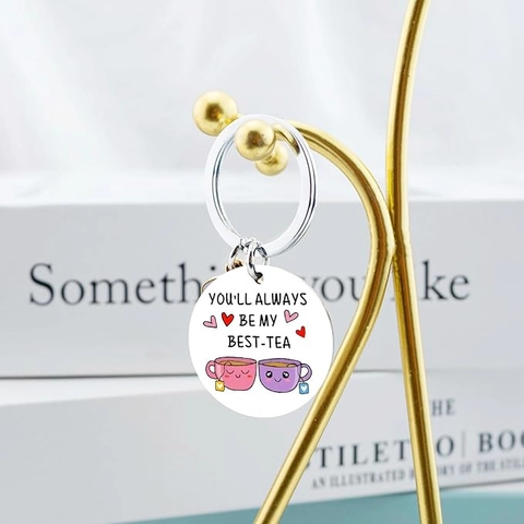 Llavero de Acero Inoxidable Best-Tea Colgante de Té de Burbujas Joyería de Amistad Regalo para Mujeres Niñas Mejor Amiga Cumpleaños