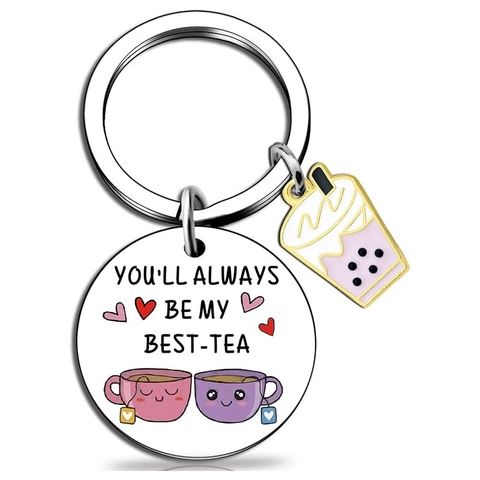 Llavero de Acero Inoxidable Best-Tea Colgante de Té de Burbujas Joyería de Amistad Regalo para Mujeres Niñas Mejor Amiga Cumpleaños