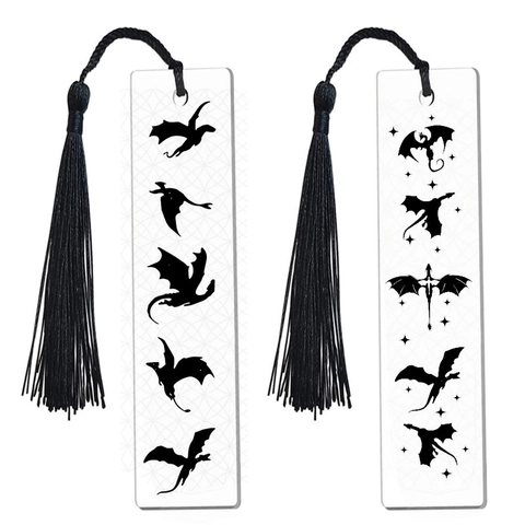 Fantasy Drachen Silhouette Leder Quaste Lesezeichen Bedrucktes Drachenmuster Buchmarke Für Bücherliebhaber Geschenk Schreibwaren Zubehör