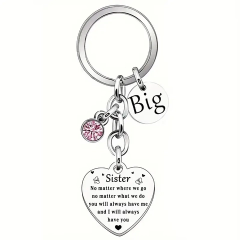 Portachiavi a Cuore Big Little Sister in Acciaio Inossidabile Scritta Incisa Strass Regalo di Amicizia Compleanno Laurea