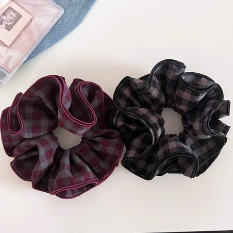 Chouchou Géant Vintage à Carreaux Motif Damier en Tissu Gros Élastique Cheveux Accessoires Cheveux Style Coréen Rétro Pour Femmes