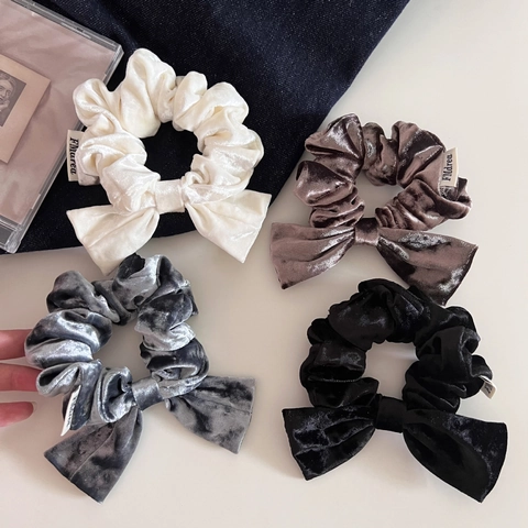 Coletero Elegante de Terciopelo con Lazo Vintage Color Sólido Accesorio para el Cabello Plisado para Mujer Moda Diario