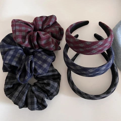 Retro Karomuster Wollen Scrunchie Elastisches Haarband Und Breiter Kariert Haarreif Für Damen Herbst Winter Koreanischer Stil Haarschmuck
