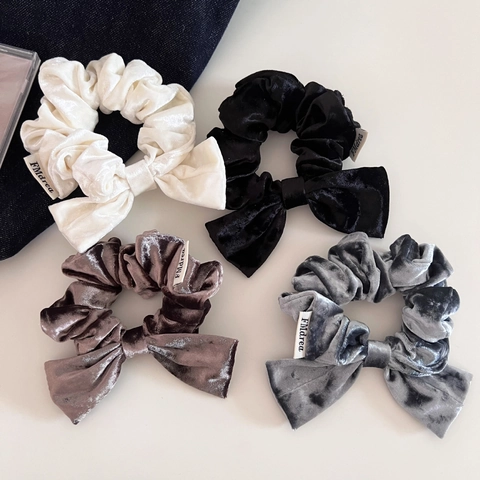Coletero Elegante de Terciopelo con Lazo Vintage Color Sólido Accesorio para el Cabello Plisado para Mujer Moda Diario