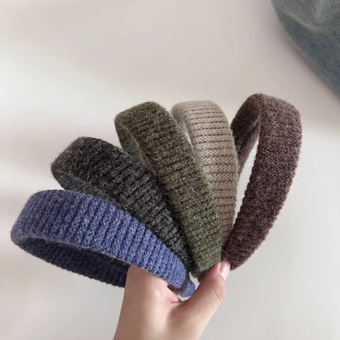 Diadema Ancha de Punto Tela de Canalé Estilo Coreano Engrosada Hecha a Mano Diadema Suave para Mujer Accesorios Casuales Diarios