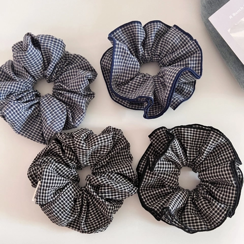 Koreanischer Stil Stoff Karierte Haargummis Gingham Falten Haarbänder Für Damen Täglich Handgefertigt Ponytail Halter Haarschmuck