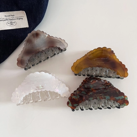 Pinza de Pelo Francesa Retro de Acetato Ondulado Elegante Pinza de Tiburón de Carey Jaspeado para Mujer