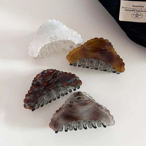 Pinza de Pelo Francesa Retro de Acetato Ondulado Elegante Pinza de Tiburón de Carey Jaspeado para Mujer